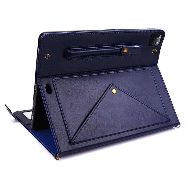 Alt view image 2 of 5 - Handbag Case for iPad Pro 11" 2018-2022 / Air 11" 2025 2024 10.9" - Techcircle Folio Stand iPad Crossbody Wallet Case with Pencil Holder, Hand Strap+Shoulder Strap Protective Cover, Navy