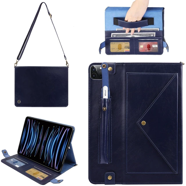 Main image of Handbag Case for iPad Pro 11" 2018-2022 / Air 11" 2025 2024 10.9" - Techcircle Folio Stand iPad Crossbody Wallet Case with Pencil Holder, Hand Strap+Shoulder Strap Protective Cover, Navy