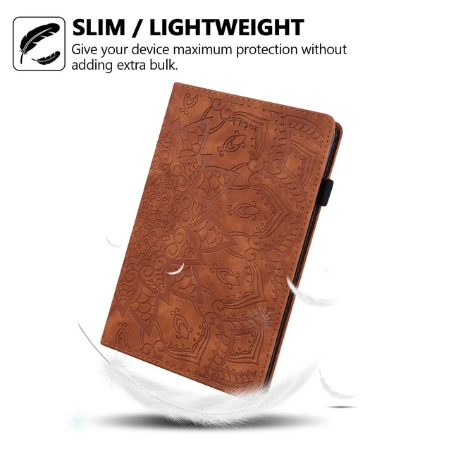Alt view image 2 of 5 - Case for Fire Max 11 (2023), Techcircle Stylish Mandala Embossed PU Leather Folio Stand Soft TPU Back Cover Slim Lightweight Elastic Band Protective Case with Pen Holder & Card Slots, Brown