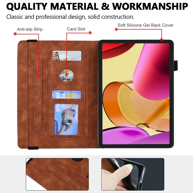 Alt view image 4 of 5 - Case for Fire Max 11 (2023), Techcircle Stylish Mandala Embossed PU Leather Folio Stand Soft TPU Back Cover Slim Lightweight Elastic Band Protective Case with Pen Holder & Card Slots, Brown