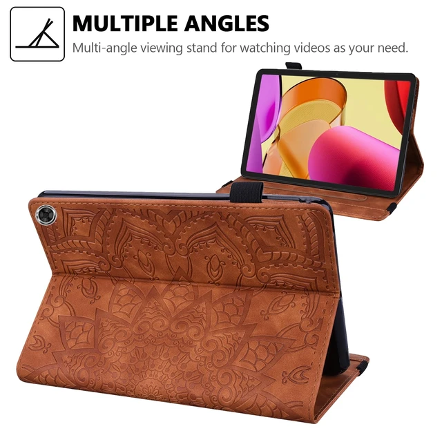 Alt view image 3 of 5 - Case for Fire Max 11 (2023), Techcircle Stylish Mandala Embossed PU Leather Folio Stand Soft TPU Back Cover Slim Lightweight Elastic Band Protective Case with Pen Holder & Card Slots, Brown