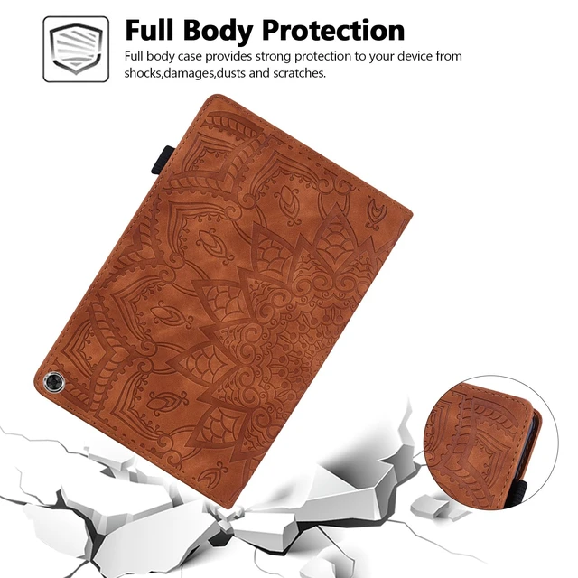 Alt view image 5 of 5 - Case for Fire Max 11 (2023), Techcircle Stylish Mandala Embossed PU Leather Folio Stand Soft TPU Back Cover Slim Lightweight Elastic Band Protective Case with Pen Holder & Card Slots, Brown