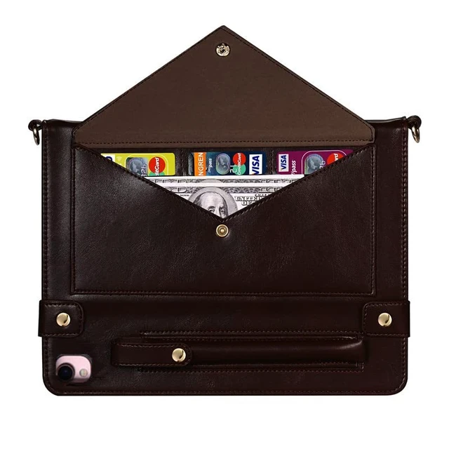 Alt view image 4 of 5 - Handbag Case for iPad Pro 10.5/iPad Air 10.5"/iPad 10.2, Techcircle Folio Stand PU Leather Cover w/Hand Strap, Crossbody iPad Case with Pencil Holder Card Slots Envelope Pocket Wallet Case, Dark Brown