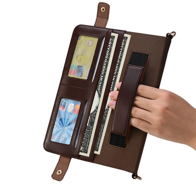 Alt view image 5 of 5 - Handbag Case for iPad Pro 10.5/iPad Air 10.5"/iPad 10.2, Techcircle Folio Stand PU Leather Cover w/Hand Strap, Crossbody iPad Case with Pencil Holder Card Slots Envelope Pocket Wallet Case, Dark Brown