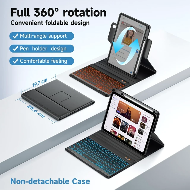 Alt view image 3 of 5 - BLUTLOTUS Keyboard Case for iPad 10th Generation 2022 10.9 inch,360 Rotatable Keyboard Case with Pencil Holder, 7 Color Backlit Detachable Bluetooth Keyboard,Smart Folio Tablet Cover (Black)