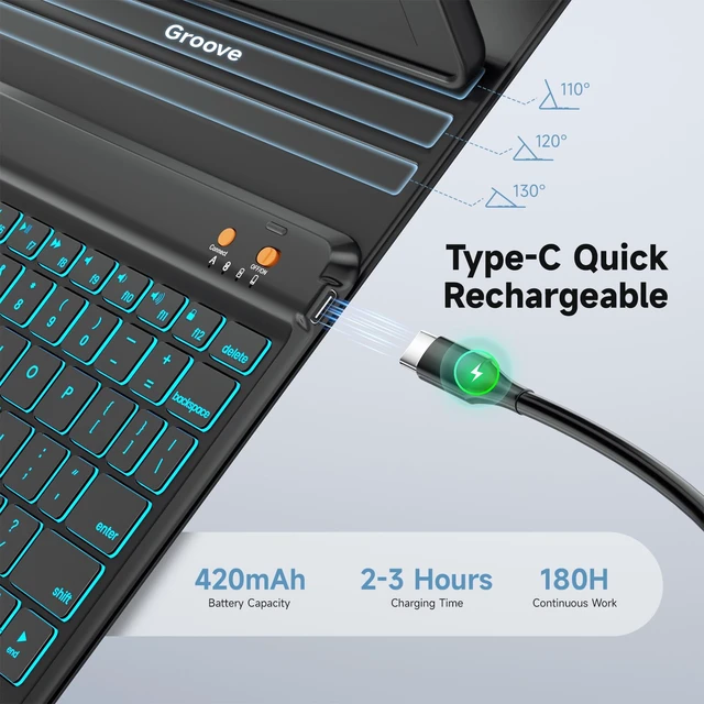 Alt view image 4 of 5 - BLUTLOTUS Keyboard Case for iPad 10th Generation 2022 10.9 inch,360 Rotatable Keyboard Case with Pencil Holder, 7 Color Backlit Detachable Bluetooth Keyboard,Smart Folio Tablet Cover (Black)