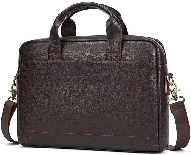 Main image of SAIION Genuine Leather Briefcase for Men, Laptop Computer Shoulder Bag With Strap, 15.6 Inch Business Travel Work Handbag, Brown