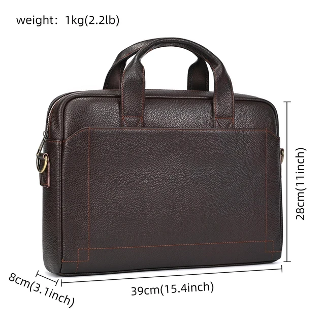 Alt view image 4 of 5 - SAIION Genuine Leather Briefcase for Men, Laptop Computer Shoulder Bag With Strap, 15.6 Inch Business Travel Work Handbag, Brown