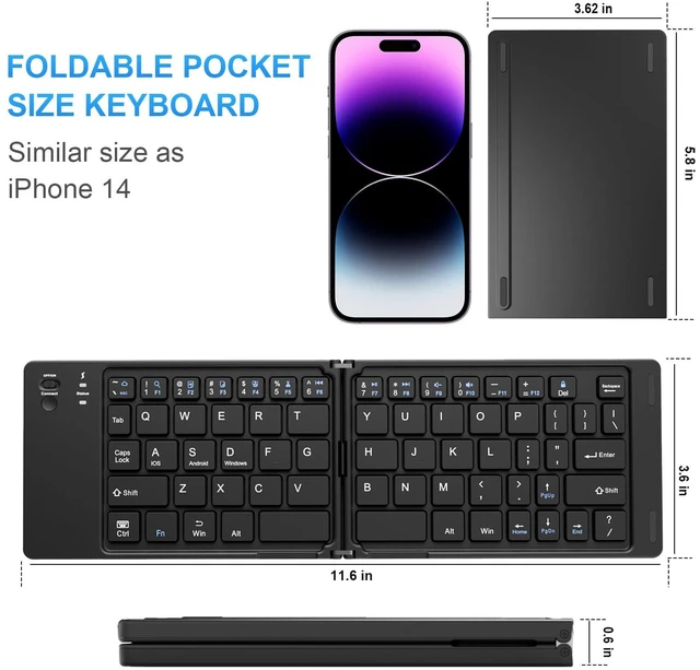 Alt view image 3 of 5 - riwezox Foldable Bluetooth Keyboard, Pocket-Sized Wireless Travel Folding Keyboard for iPad, iPhone, Smartphone, Tablet and Laptop (Black)