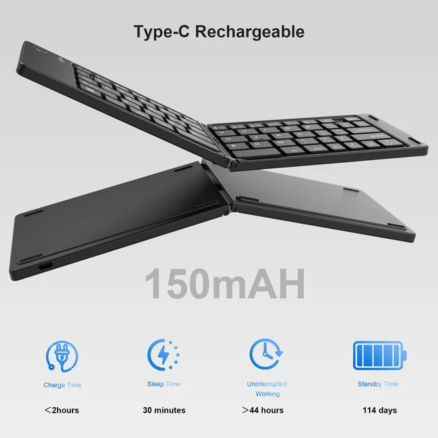 Alt view image 5 of 5 - riwezox Foldable Bluetooth Keyboard, Pocket-Sized Wireless Travel Folding Keyboard for iPad, iPhone, Smartphone, Tablet and Laptop (Black)