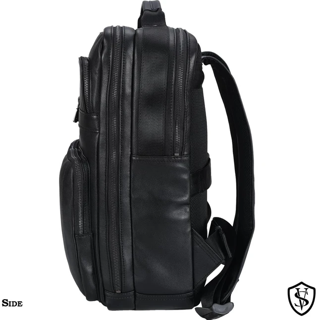Alt view image 3 of 5 - STAR VISTA Angelo 17.3" Premium Calfskin Leather Laptop Backpack for Men, Multi Pockets, Business Travel Bag, Casual Outdoor Rucksack, YKK Zippers, Black