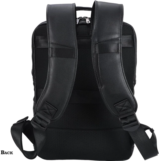 Alt view image 4 of 5 - STAR VISTA Angelo 17.3" Premium Calfskin Leather Laptop Backpack for Men, Multi Pockets, Business Travel Bag, Casual Outdoor Rucksack, YKK Zippers, Black