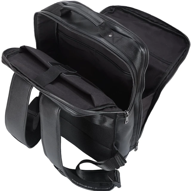 Alt view image 5 of 5 - STAR VISTA Angelo 17.3" Premium Calfskin Leather Laptop Backpack for Men, Multi Pockets, Business Travel Bag, Casual Outdoor Rucksack, YKK Zippers, Black