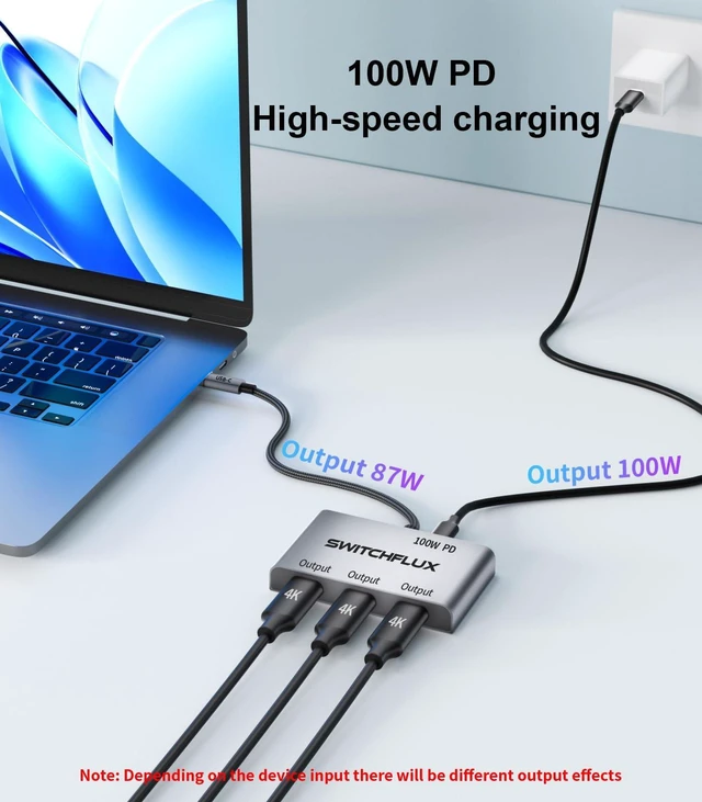 Alt view image 4 of 5 - SWITCHFLUX USB C to 3 HDMI Adapter ^^4K60Hz HDMI Splitter Extended Display 1 in 3 Out MST Hub with 100W PD for Multiple Monitors Converter Compatible with Laptop,PC,USB-C Graphics Card