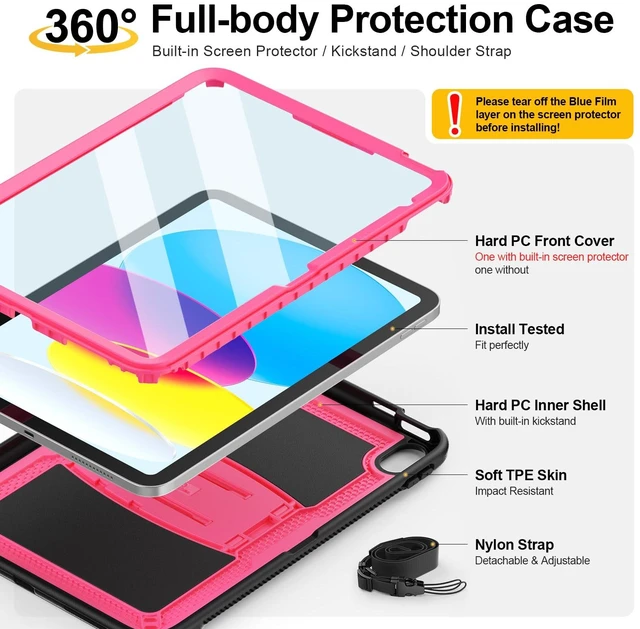Alt view image 5 of 5 - SEYMAC stock Case for iPad A16 11th/10th Gen with Anti-Slip Stand, Pink