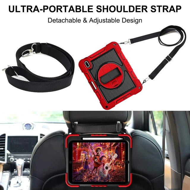 Alt view image 4 of 5 - Shockproof Case for iPad (A16) 2025 11-inch, iPad 10th Gen 2022 Carrying Case with Hand Strap+Pencil Holder, Techcircle Heavy Duty Rotating Kickstand Rugged Protective Cover, Red