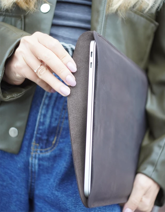 Alt view image 3 of 5 - Genuine Leather Sleeve Case for 13 inch MacBook Air/MacBook 13 Pro M1 M2 M3 M4 2018-2026 (Coffe, MacBook 13 Pro)