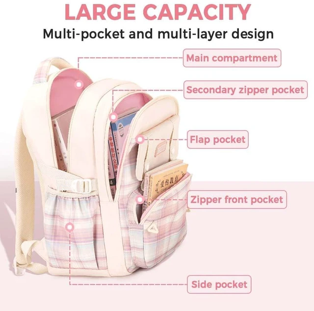 Alt view image 2 of 5 - MININAI Cute College Laptop Backpack for Women Large Capacity Preppy Aesthetic Computer Bag Kawaii Pink Daypack with Pendant (Pink)