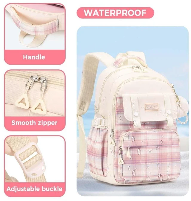 Alt view image 4 of 5 - MININAI Cute College Laptop Backpack for Women Large Capacity Preppy Aesthetic Computer Bag Kawaii Pink Daypack with Pendant (Pink)