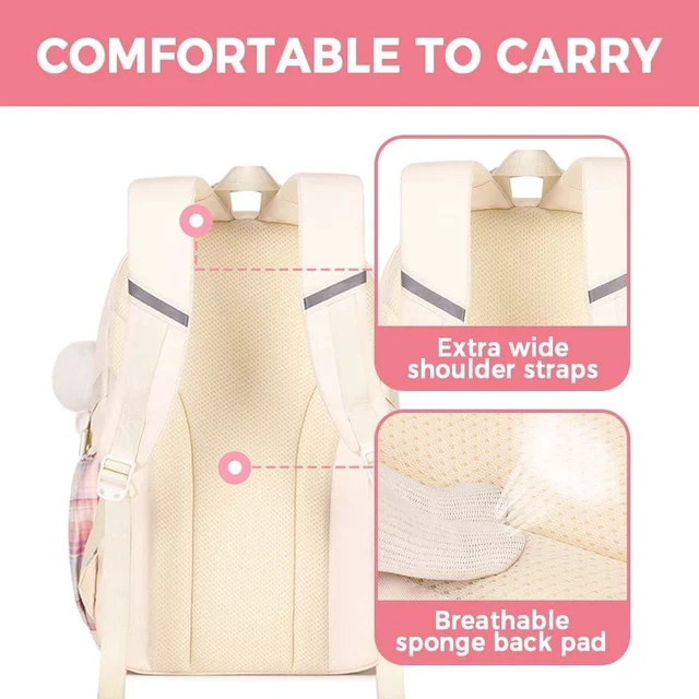 Alt view image 3 of 5 - MININAI Cute College Laptop Backpack for Women Large Capacity Preppy Aesthetic Computer Bag Kawaii Pink Daypack with Pendant (Pink)