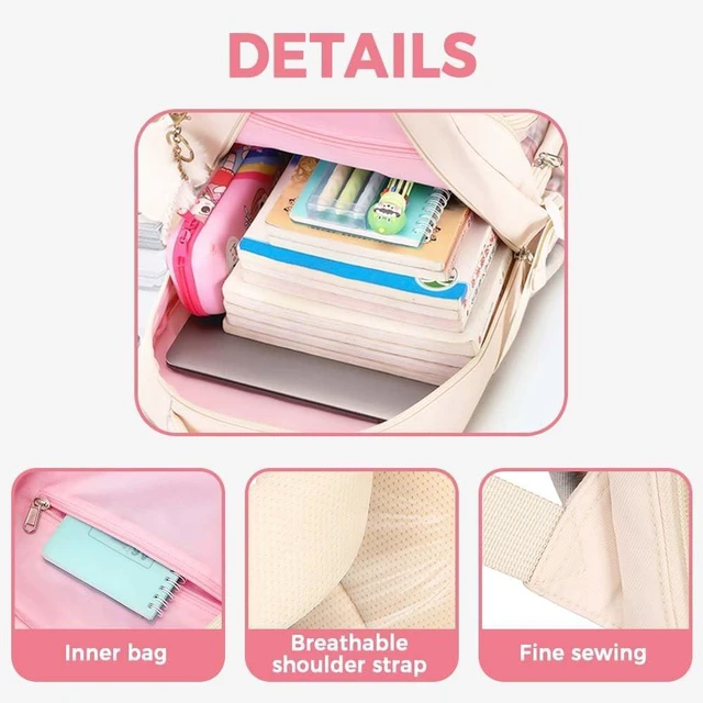 Alt view image 5 of 5 - MININAI Cute College Laptop Backpack for Women Large Capacity Preppy Aesthetic Computer Bag Kawaii Pink Daypack with Pendant (Pink)