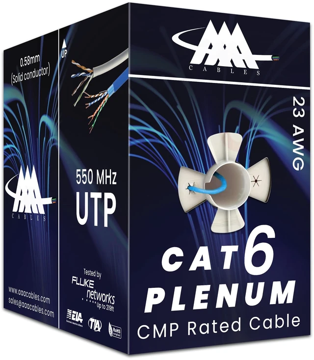 Main image of AAA Cables ^^ CAT6 Plenum Ethernet Cable 1000ft ^^ UTP, 23AWG ^^ Bulk CAT 6 Network Wire ^^ 550MHz Performance ^^ DSX-8000 Certified ^^ Built for Reliable Networks (Blue)