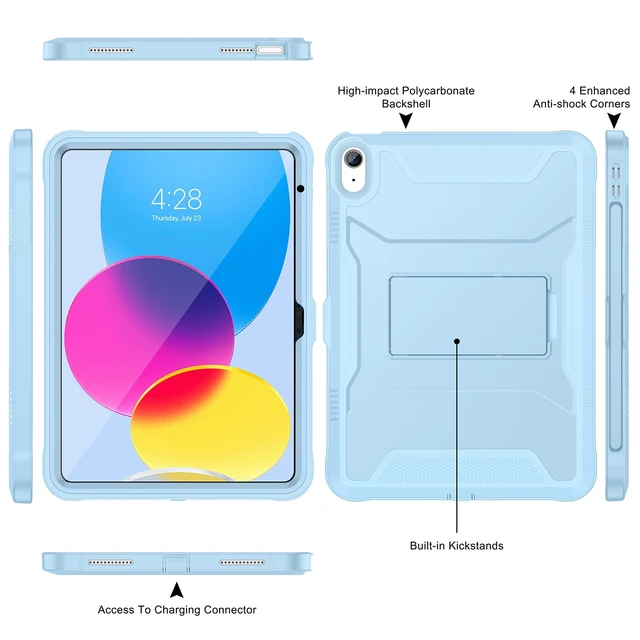 Alt view image 3 of 5 - Soke Case for iPad (A16) 11th Generation 11-inch 2025, iPad 10th Generation 10.9-inch 2022, with Built-in Screen Protector and Kickstand, Rugged Full Body Protective Cover - Sky Blue