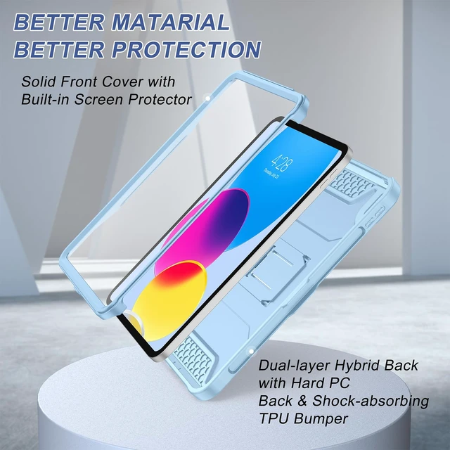 Alt view image 4 of 5 - Soke Case for iPad (A16) 11th Generation 11-inch 2025, iPad 10th Generation 10.9-inch 2022, with Built-in Screen Protector and Kickstand, Rugged Full Body Protective Cover - Sky Blue