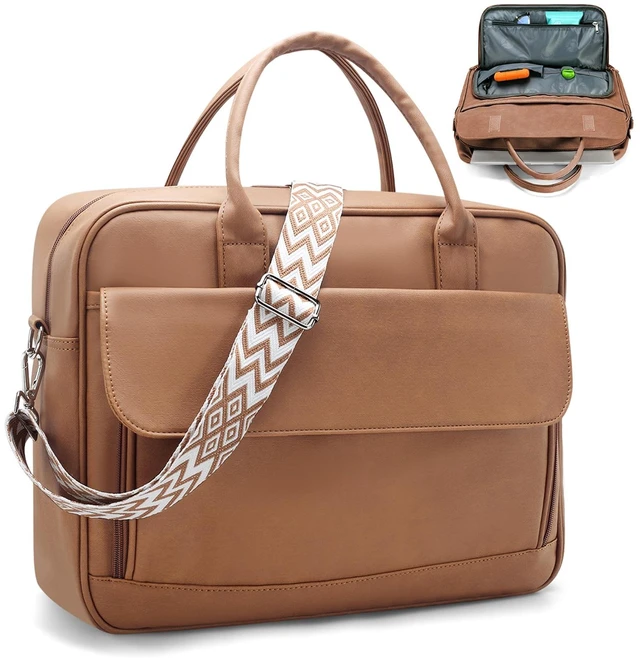 Main image of SUCIKORIO Teacher Tote Bag for Women 17inch PU Leather Laptop Briefcase Nurse Bags Professional Work Computer Bags Large Messenger Office Bag For Nursing, School, College, Brown