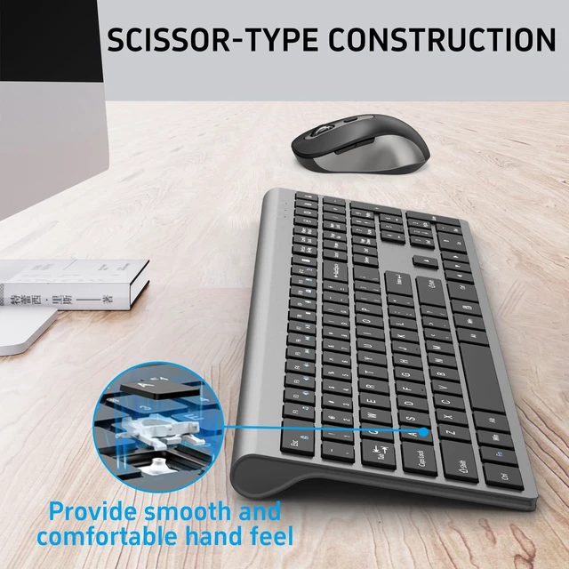 Alt view image 3 of 5 - SHUNJINRUN Ultra Thin Ergonomic Silent Wireless Keyboard Mouse Combo Grey