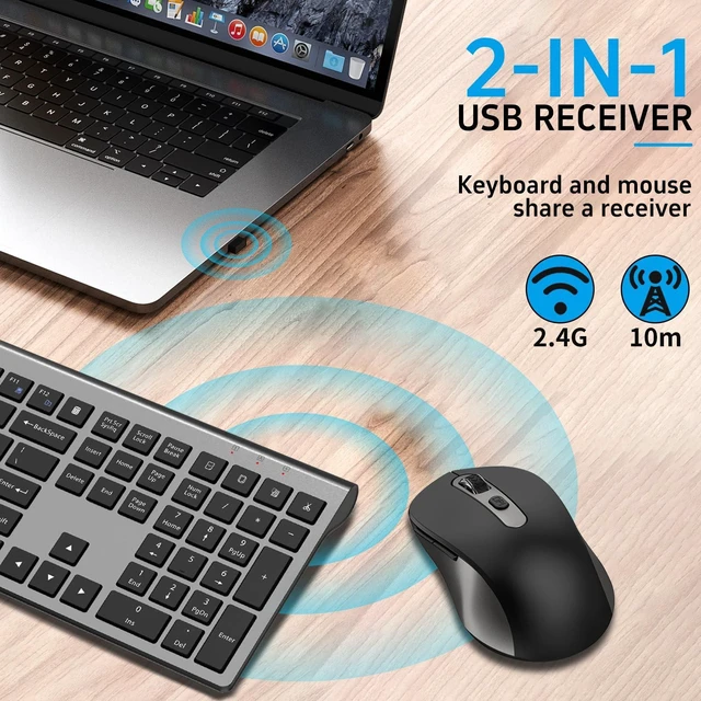 Alt view image 5 of 5 - SHUNJINRUN Ultra Thin Ergonomic Silent Wireless Keyboard Mouse Combo Grey