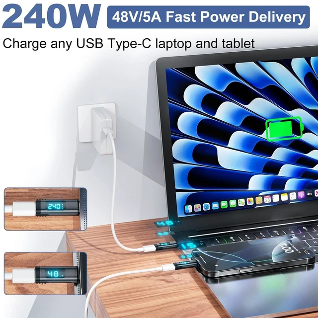 Alt view image 4 of 5 - USB C Magnetic Adapter 240W (2Pack), 24Pin USB-C Male to Female Adapter with Digital Display, 40Gbps 8K Straight USB C Adapter Compatible with Thunderbolt 3/4, PC, Phone 15/16 and More Type C Devices