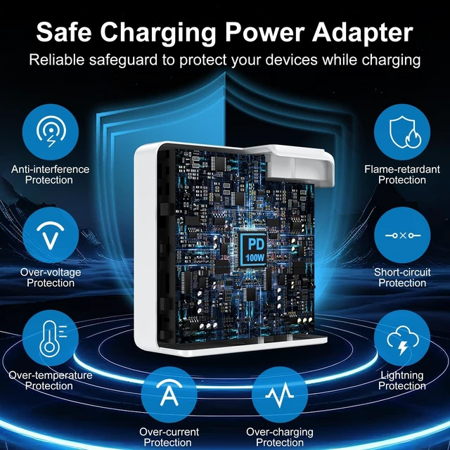 Alt view image 3 of 5 - Mac Book Pro Charger 100W USB C Charger Block Fast Charging Dual Ports 2Pack for MacBook Pro/Air 13 14 15 16 inch, iPad,iPhone 16/15 Pro Max, Samsung Galaxy USBC Device 10FT C to C Charge Cable