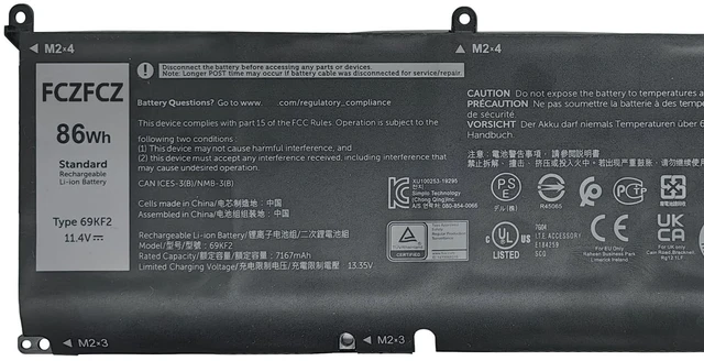 Alt view image 2 of 5 - FCZFCZ 69KF2 Battery 86Wh 7167mAh 8FCTC 70N2F 11.4V 6-Cells