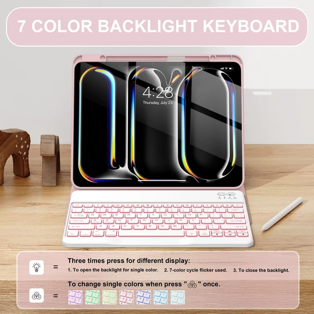 Alt view image 4 of 5 - Soke Keyboard Case for iPad Pro 13 Inch (M5 2025/M4 2024), Pink Marble