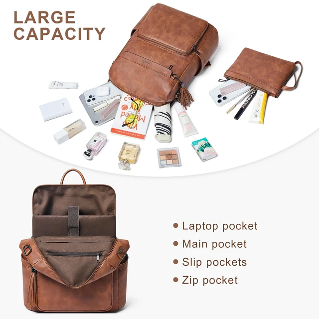 Alt view image 3 of 5 - Shrrie Vegan Leather Laptop Backpack for Women 15.6 inch Work Backpack Fashion Travel Backpack Purse for Travel College Work