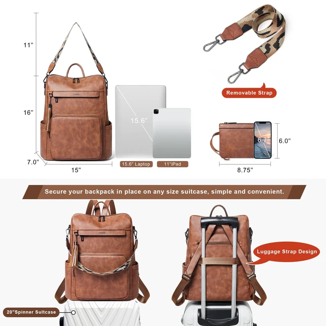Alt view image 4 of 5 - Shrrie Vegan Leather Laptop Backpack for Women 15.6 inch Work Backpack Fashion Travel Backpack Purse for Travel College Work