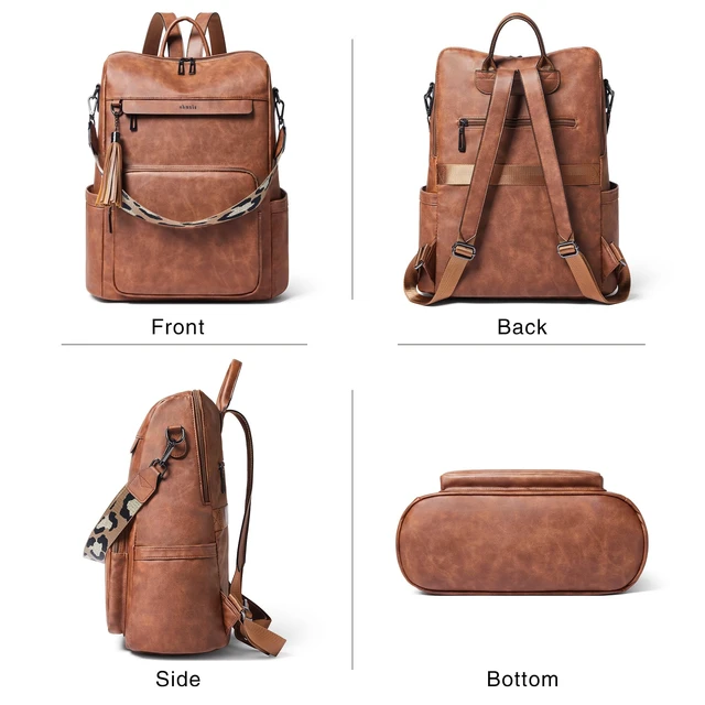 Alt view image 5 of 5 - Shrrie Vegan Leather Laptop Backpack for Women 15.6 inch Work Backpack Fashion Travel Backpack Purse for Travel College Work