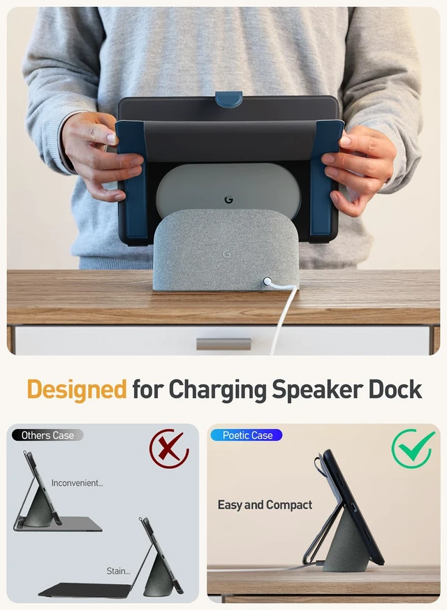 Alt view image 2 of 5 - Poetic Explorer Magnetic Folio Stand Case Designed for Google Pixel Tablet (2023), Magnetic Fidget Mount Case for Google Pixel Tablet, Teal Blue