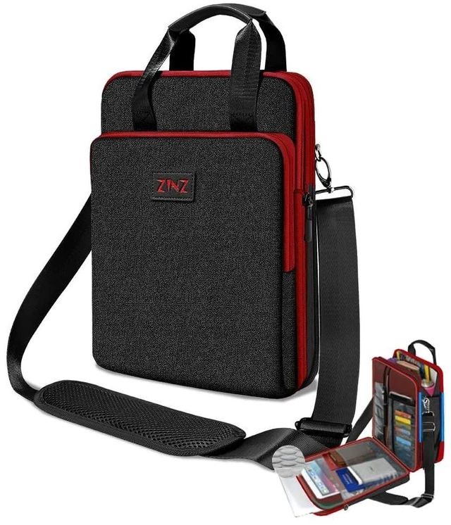 Main image of ZINZ Laptop Shoulder Bag 12.3-13 inch Case Sleeve, Expandable Handbag with Valuables Compartment Compatible with MacBook Air/Pro/Neo 13", iPad 12.9"/13"/11", Shockproof,Black-Wine edge