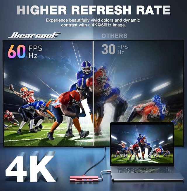 Alt view image 2 of 5 - Hiearcool USB C Hub, USB C Dock, 4K@60Hz HDMI, 1Gbps Ethernet, Rose Gold