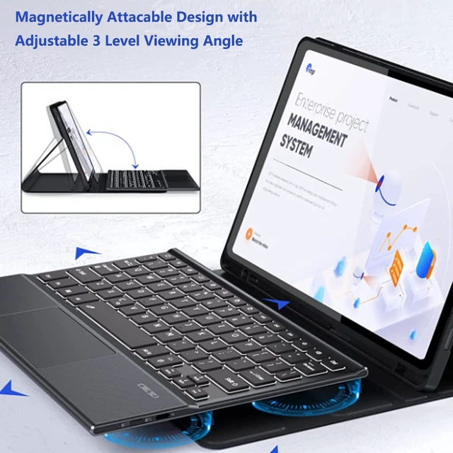 Alt view image 2 of 5 - QYiiD Touchpad Galaxy Tab S4 10.5 2018 Model SM-T830/T835/T837 Keyboard Case, 7 Color Backlight Detachable Keyboard Multi-Angles Stand Protective Cover with S Pen Holder for Galaxy Tab S4 10.5", Black