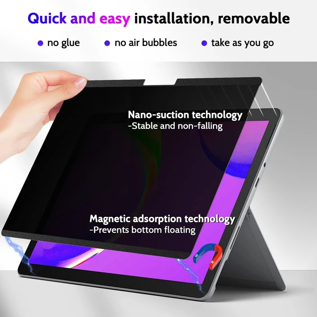 Alt view image 3 of 5 - Peslv Magnetic Privacy Screen for Surface Go 4/3/2/1 10.5 Inch, Removable Anti Blue Light Glare Filter, Black Security Private Apy Block Protector