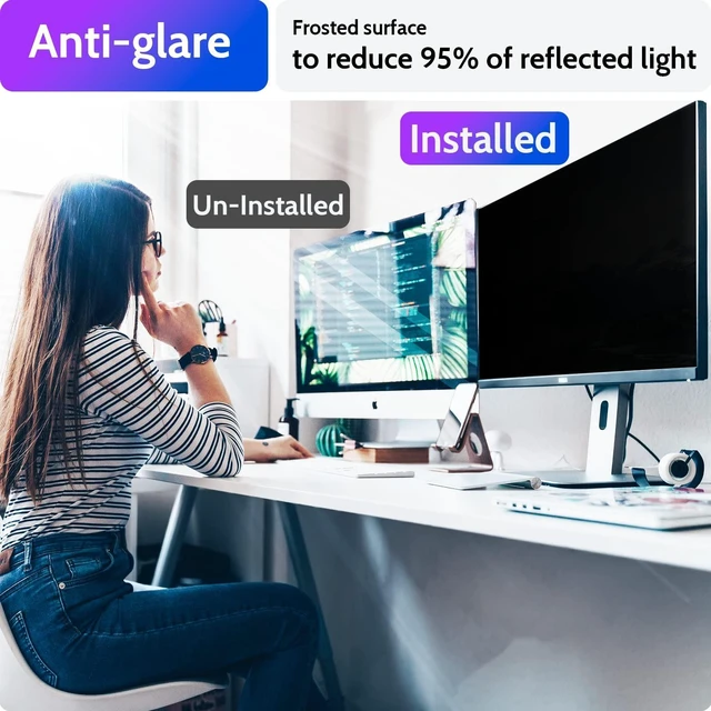 Alt view image 3 of 5 - Peslv Computer Privacy Screen 23 Inch for 16:9 Widescreen Monitor, Removable 23inch Anti Blue Light Anti Glare Monitor Privacy Filter Shield