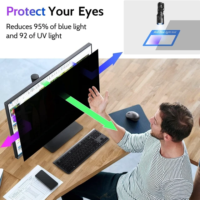 Alt view image 4 of 5 - Peslv Computer Privacy Screen 23 Inch for 16:9 Widescreen Monitor, Removable 23inch Anti Blue Light Anti Glare Monitor Privacy Filter Shield