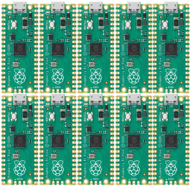 Main image of hiBCTR 10pcs Raspberry pi pico Development Board with rp2040 Dual-core Cortex m0+ Processor, Supports c/c++/Python, 2mb Flash, spi/i2c/uart Interface