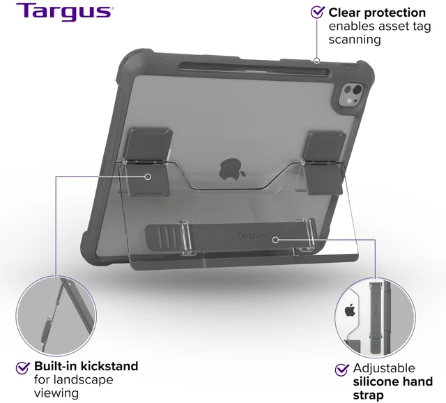 Alt view image 2 of 5 - Targus SafePort Rugged Max Case for iPad Pro 13-inch (M4) MIL-STD Drop Tested, Screen Protector, Kickstand, Hand Strap, Stylus Holder, Dust & Fluid Resistant - THD969GL