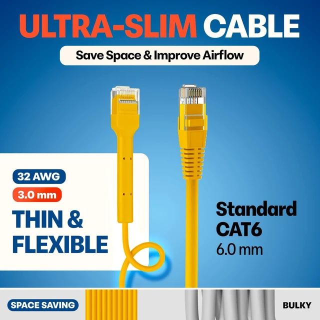 Alt view image 4 of 5 - Everest Ultra Slim Cat6a Ethernet Patch Cables 0.5ft (24-Pack) Yellow