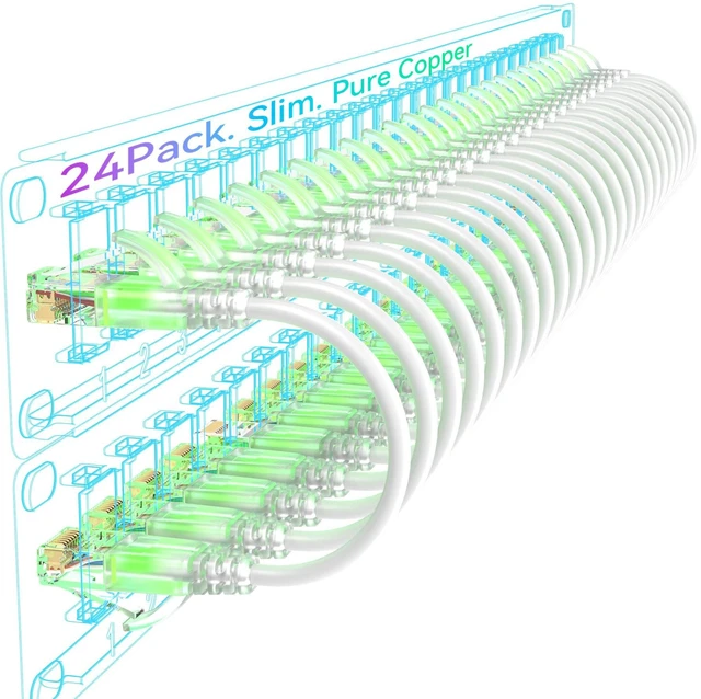 Main image of Sokqovt Cat6a Patch Cables Slim 3 ft (24 Pack), Flexible Cat6 Ethernet Patch Cable 10G 550MHZ, 28AWG Pure Copper Cat6 Patch Cable for Network Cabinet, Cat 6 Patch Cable White