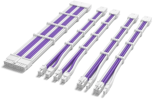 Main image of Sirlyr PSU Extension Cable Kit - Custom Sleeved Power Supply Mod for PC Build 16AWG 24Pin ATX/8 (4+4) Pin EPS CPU/8 (6+2) Pin PCI-E GPU PSU - White Purple 5 Kits